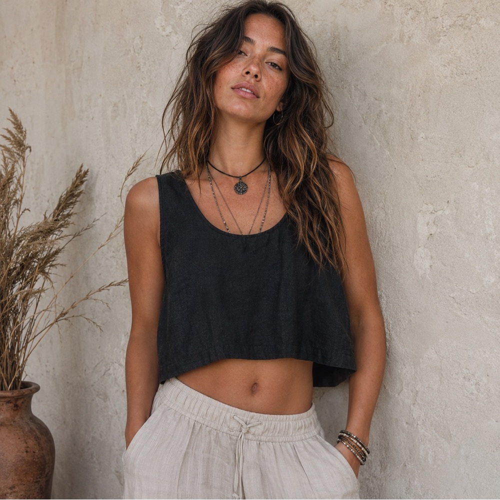 Free People Cropped Boxy Tank Top Textured Structured Oversized Relaxed XL